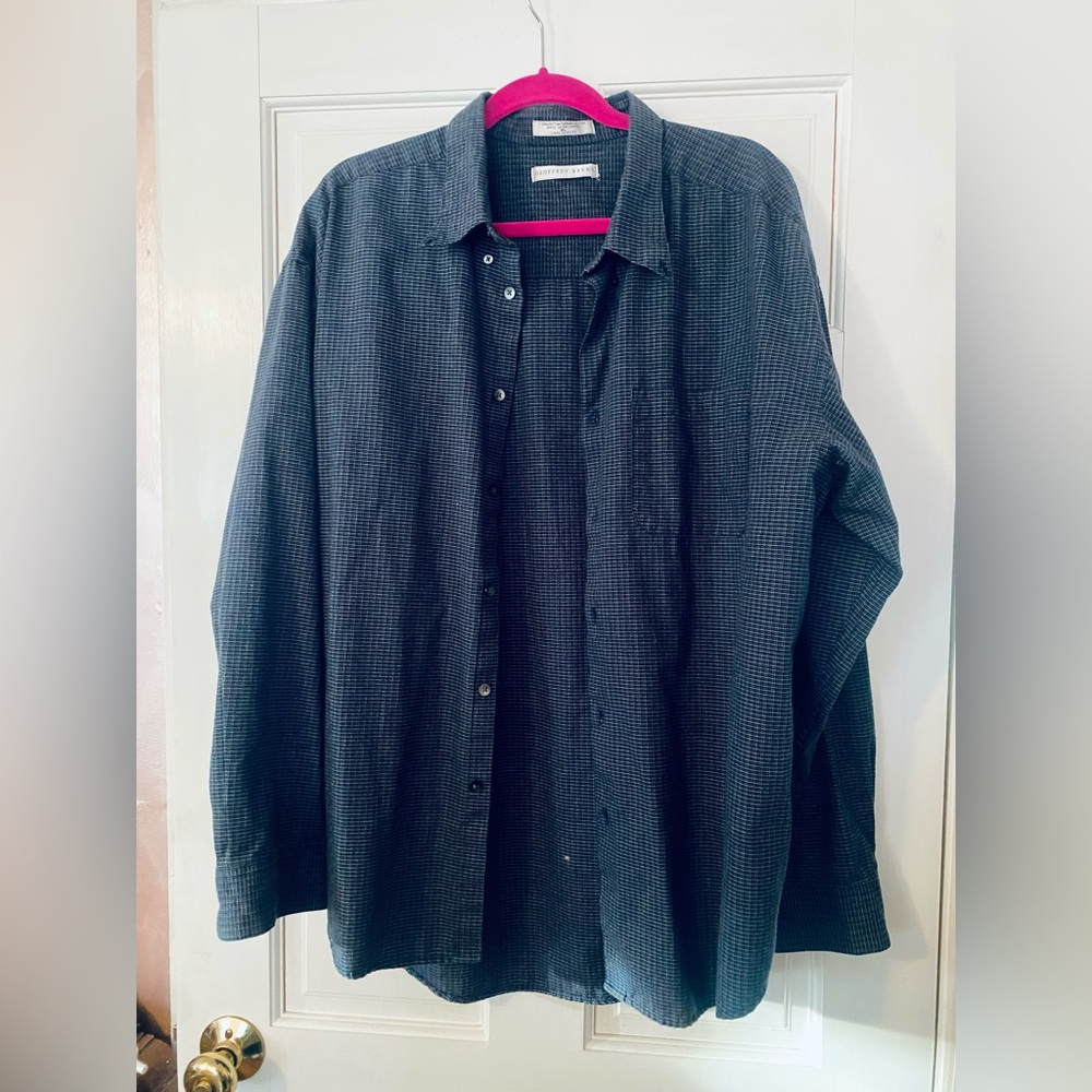 Men's Geoffery Beene XL Dark Blue Checkered Shirt Preppy Cotton Blend Big_&_Tall